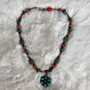 Handcrafted Jackson Hole Wyoming turquoise and sterling pendant necklace 9 1/2”